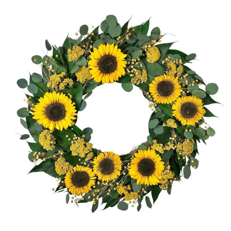 Sunflower wreath with green eucalyptus